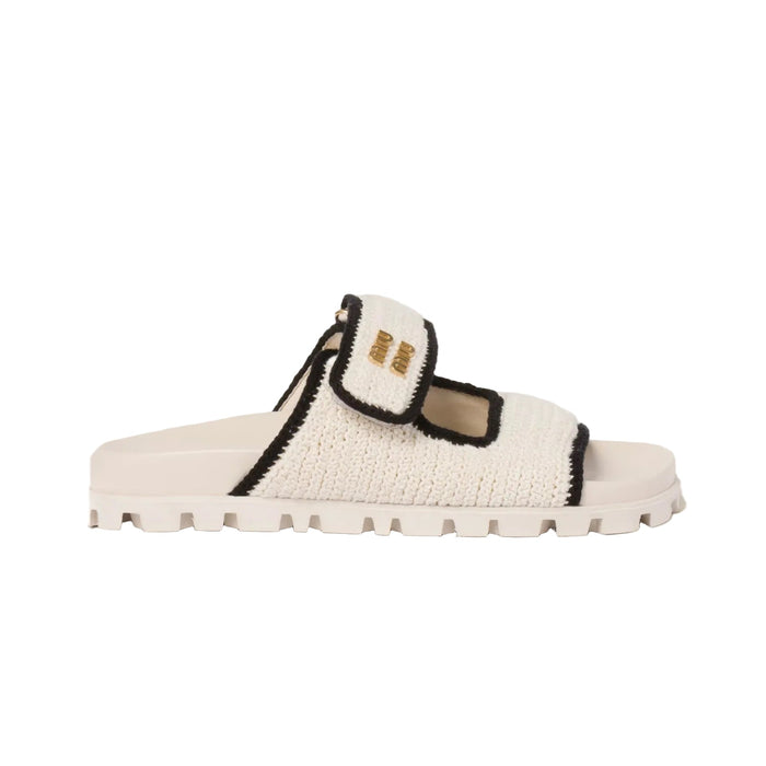 Miu Miu - Crochet Knit Ivory 'Black Sandals' (Women's)