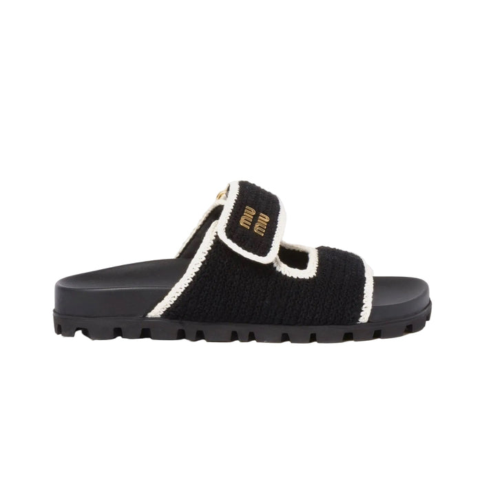 Miu Miu - Crochet Knit 'Black Ivory Sandals' (Women's)